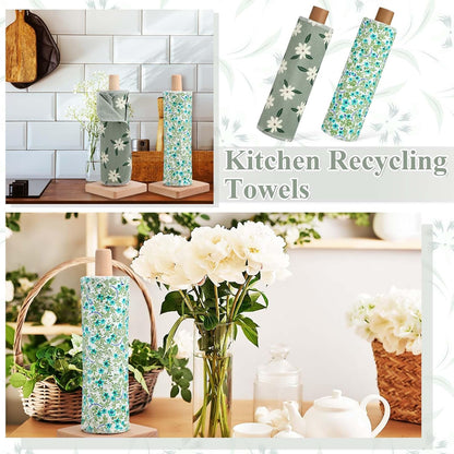 Redbaker 50 Pcs Reusable Paper Towels Paperless Reusable Cotton Cloths Toilet Absorbent Washable Paper Towels with Roll Kitchen Dishcloth for Kitchen Paperless Dishcloths(Stripe)