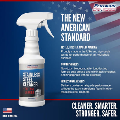 PENTAGON SAFETY EQUIPMENT Stainless Steel Cleaner Spray, 5 Day Nano Barrier Protection, Safe around pets, Unscented, Made in USA