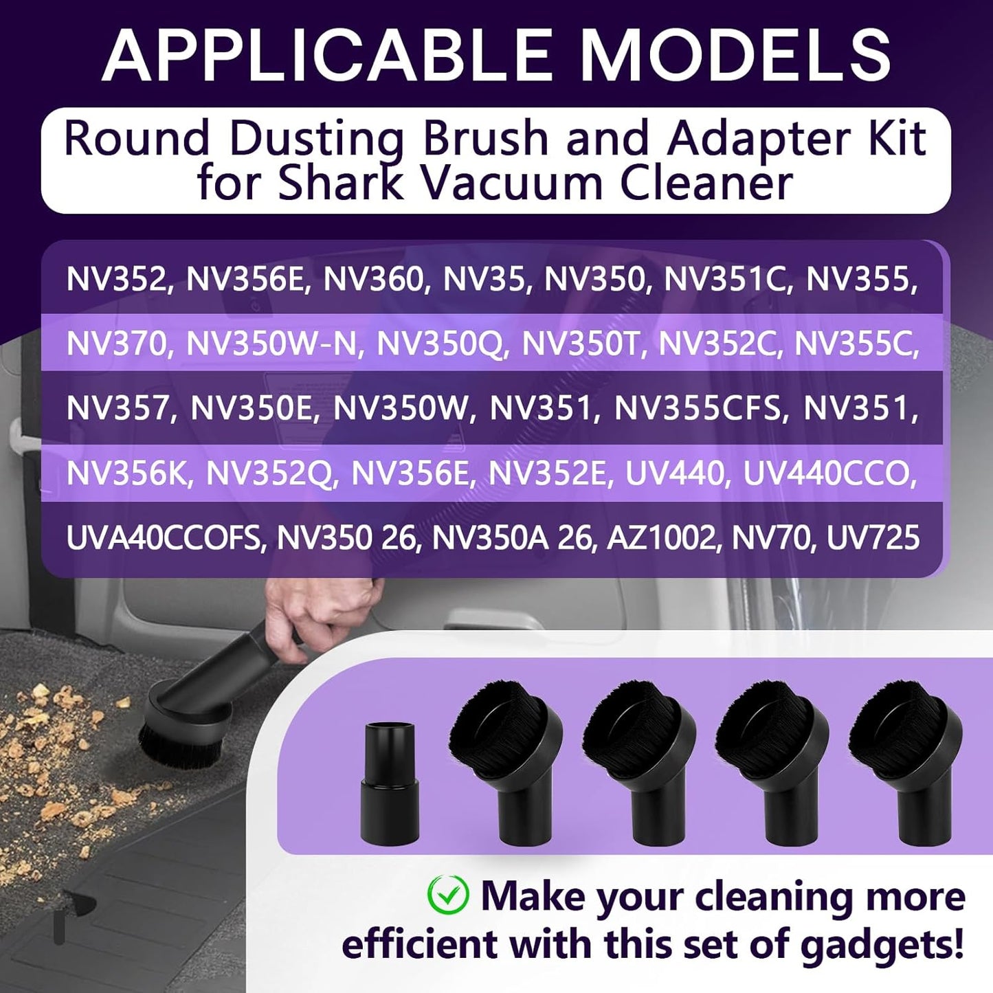 3PCS Horse Hair Brush Vacuum Attachment Set - Black Round Horse Hair Vacuum Attachments & Brushes - Shop Vac Brush Attachment for Most Vacuum Cleaners Accessories - 1 1/4" Vacuum Attachments Included