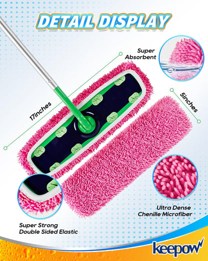 KEEPOW Reusable XL Mop Pads Compatible with Swiffer XL Sweeper, X-Large Dry Sweeping Cloths, Wet Mopping Cloths, Washable Microfiber XL Wet Pads Refills for Surface/Hardwood Floor Cleaning, 4 Pack