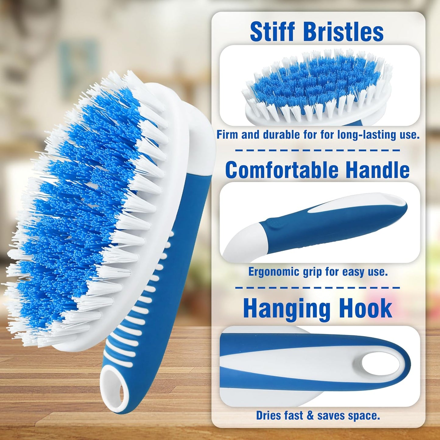 2 Pack Scrub Brushes, Cleaning Brush with Stiff Bristles, Handheld Scrubber for Bathroom, Shower, Tile, Carpet, Bathtub & Floor