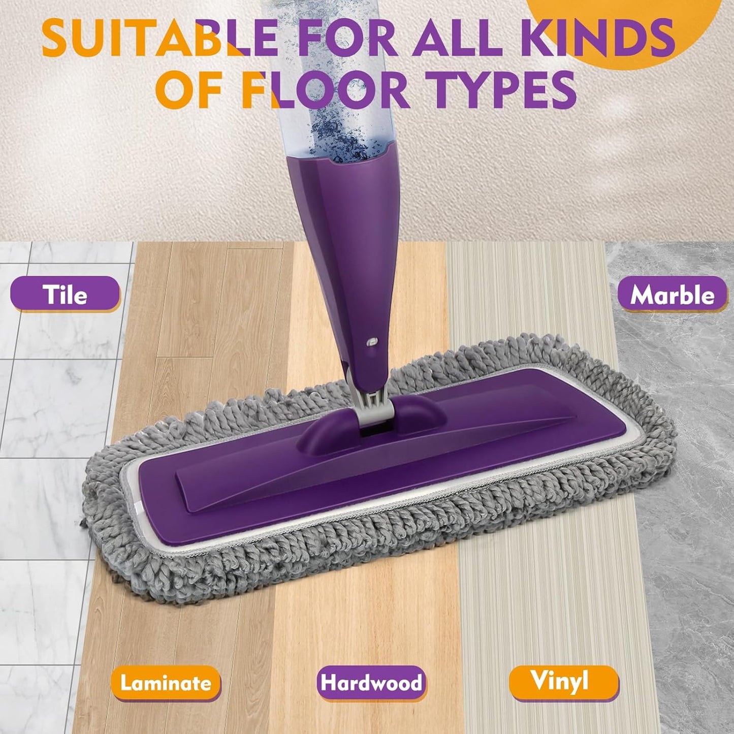 Spray Mop for Floor Cleaning with Washable Pads, Microfiber Wet Mops with 800 ml Refillable Bottle,Reusable Dust Mops with Sprayer for Hardwood Laminate Vinyl Tile Cleaning
