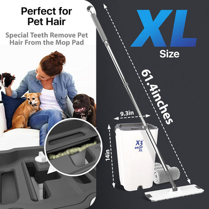 X3 Mop, Separates Dirty and Clean Water, 3-Chamber Design, Flat Mop and Bucket Set, Hands Free Home Floor Cleaning, 3 Reusable Microfiber Mop Pads Included (Original X3 Mop)