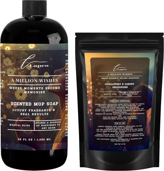 Lapew Black Sea Scented Cleaning Bundle | Carpet Deodorizer Powder (16 oz) & Mop Soap Concentrate (36 oz) | Pet-Friendly Odor Eliminator - Colors A
