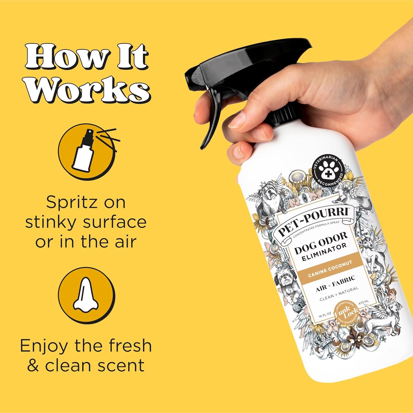 Pet-Pourri Pawsitively Fresh Pet Odor Deodorizer Spray, 16 Fl Oz, Up to 800 Uses, Air + Fabric Odor Remover with Essential Oils & Plant Based Ingredients, Vet Recommended, Pineapple, Jasmine & Pear