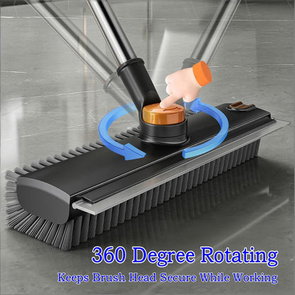 4 in 1 Floor Scrub Brush with Squeegee Long Handle Grout Brush 52'' 2026 Upgraded Multi-Functional Stiff Bristle Cleaning Scrub Brush Rotating Tile Brush for Cleaning Bathroom Patio, Pool, Garage