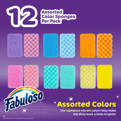 Fabuloso Scratch-Free Kitchen Dish Sponges, Purple Cellulose Scrubber Sponge with Scouring Pad for Dishes, Pots, Pans, Counters and Sinks, Tough on Messes, 4.25 x 2.75 x 1.25 in, 6 Count