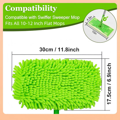 4-Pack Thickened Heavy-Duty Chenille Mop Pads Compatible with Swiffer and All Other 10-12 Inch Mops, Reusable Wet & Dry Mop Refills, Machine Washable for Hardwood, Tile, Laminate Floors