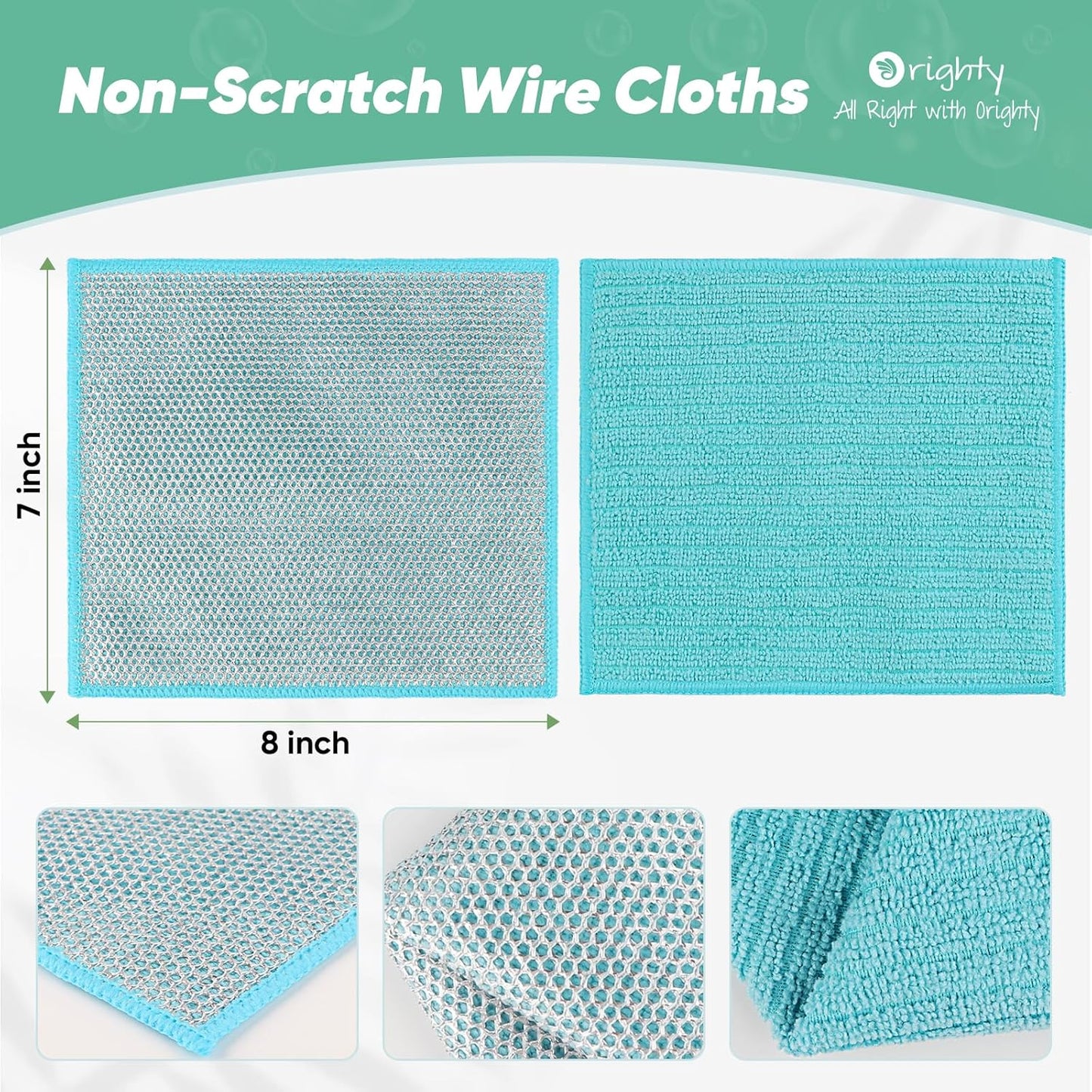 Orighty 12 Pcs Multipurpose Wire Dishwashing Rag, Non-Scratch Wire Dish Cleaning Cloths for Wet and Dry, Reusable Steel Scrubber for Kitchen, Powerful Dishcloth Rag for Cookware, Dish, Stove-7"x8"