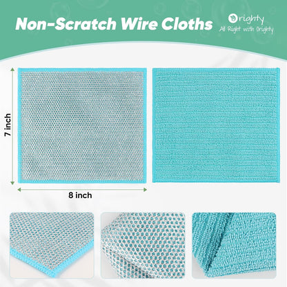 Orighty 12 Pcs Multipurpose Wire Dishwashing Rag, Non-Scratch Wire Dish Cleaning Cloths for Wet and Dry, Reusable Steel Scrubber for Kitchen, Powerful Dishcloth Rag for Cookware, Dish, Stove-7"x8"