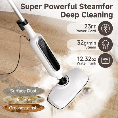 12-in-1 Steam Mop, Detachable Handheld Steam Cleaner for Home, 23FT Cord, 3 Steam Modes & LED Display, Steam Mops for Floor Cleaning, Bathroom, Windows, Sofas, Clothes, Tile Grout, Carpets, Furniture