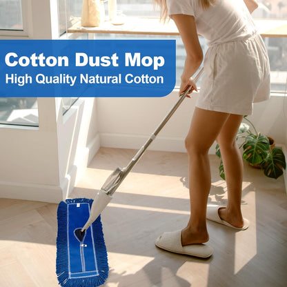 iDeaology 4 Pack - 24-Inch Washable Dust Mop Heads – Full Cloth, Extra Durable, Easy Button - No Clinging to Hair or Fur, Easy to Use Replacement for Commercial and Home Cleaning