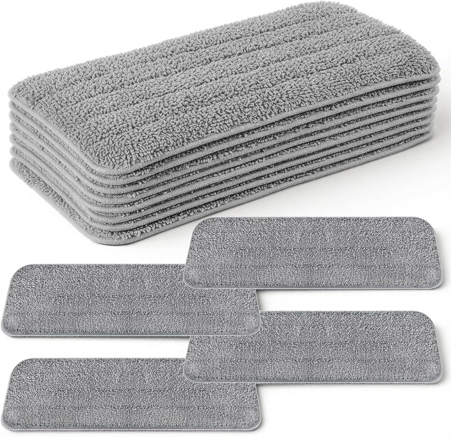 12 Pack Microfiber Replacement Mop Pads, 16''x5.5'' Compatible with Most Reveal Mop Reusable Wet/Dry Replacement Refills for 14” to 16” Spray Mops Heads, Gray