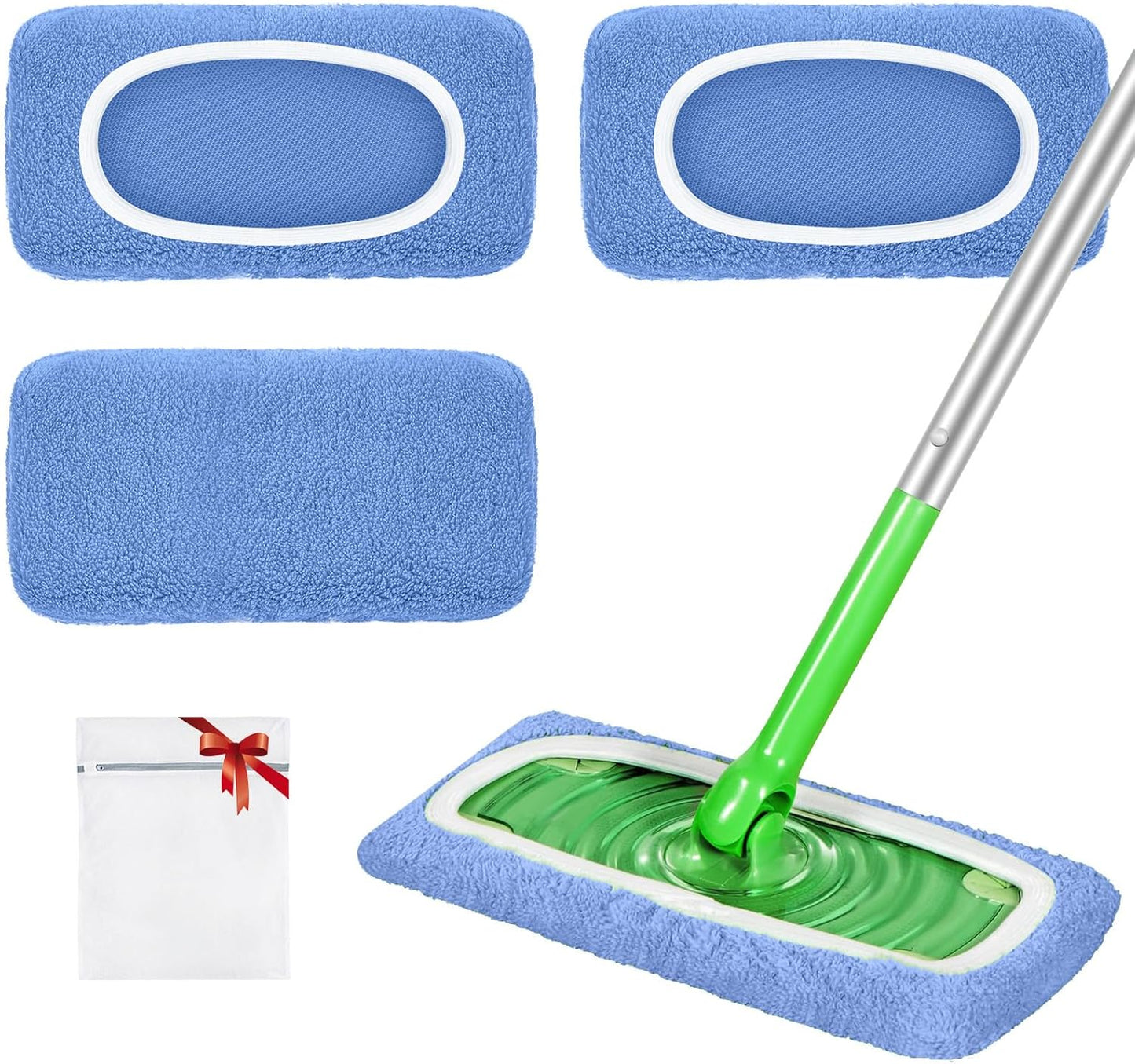 Reusable Mop Pads Compatible with Swiffer Sweeper Mop, Microfiber Dry Sweeping Cloths & Machine Washable Wet Pads Refill for Use on All Sealed Floors - Stone, Hardwood, Laminate & Tile (6 Blue)