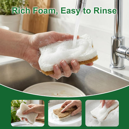 LILAC Natural Cellulose Sponges for Dishes - Ergonomic Non-Scratch Kitchen Scrub Sponges - 100% Biodegradable & Eco-Friendly Cleaning Sponges for Non-Stick Cookware, Bathroom & Household (10 Pack)