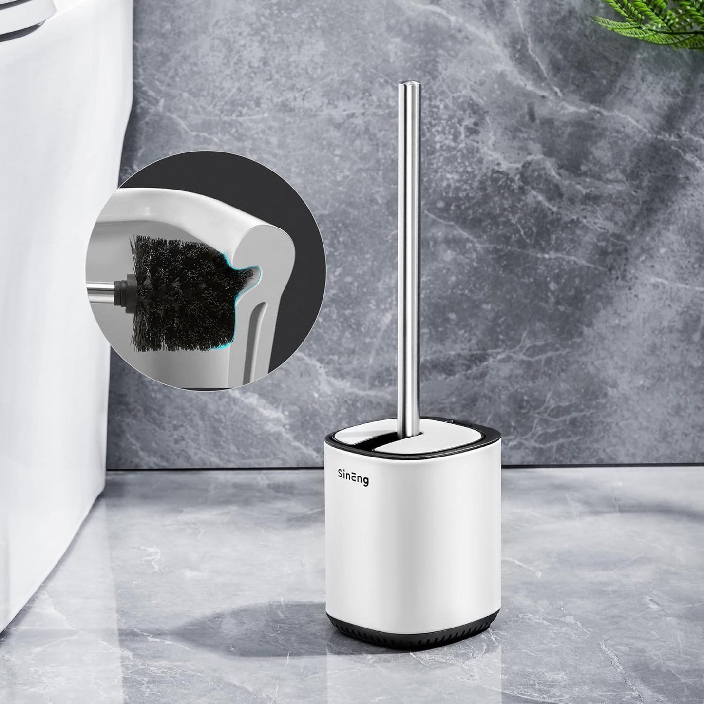 Toilet Brush Holder Set Toilet Bowl Brush Stainless Steel Automatic Open lid Toilet Bowl Cleaner Brush with Durable Bristle Head Toilet Cleaning Brush for Bathroom