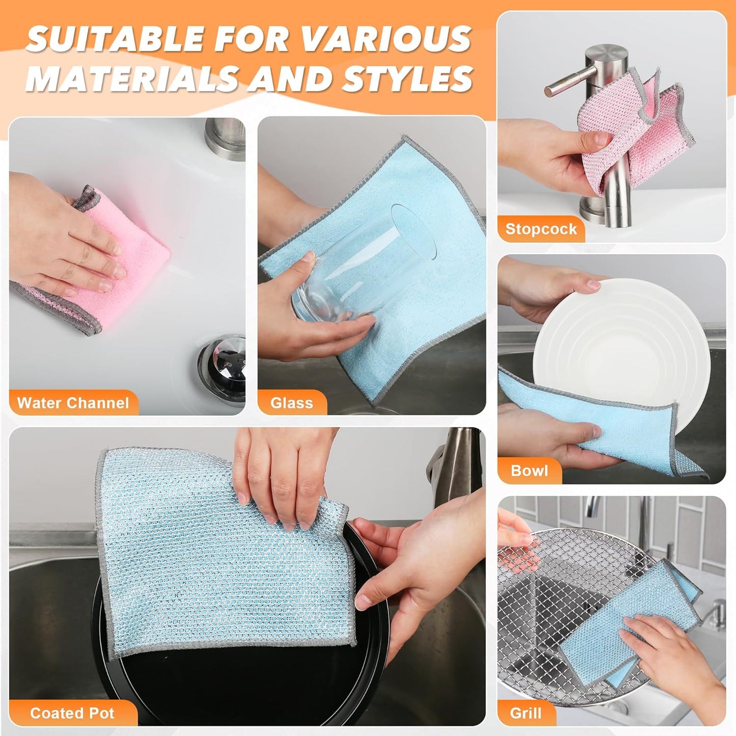 12Pack Multipurpose Wire Dishwashing Rags, Upgrade Non Scratch Wire Dishcloth, Silver Mesh Dish Cloths, Reusable Metal Mesh Cleaning Cloths, Steel Scrub Rags for Kitchen/Stove/Oven/Bath