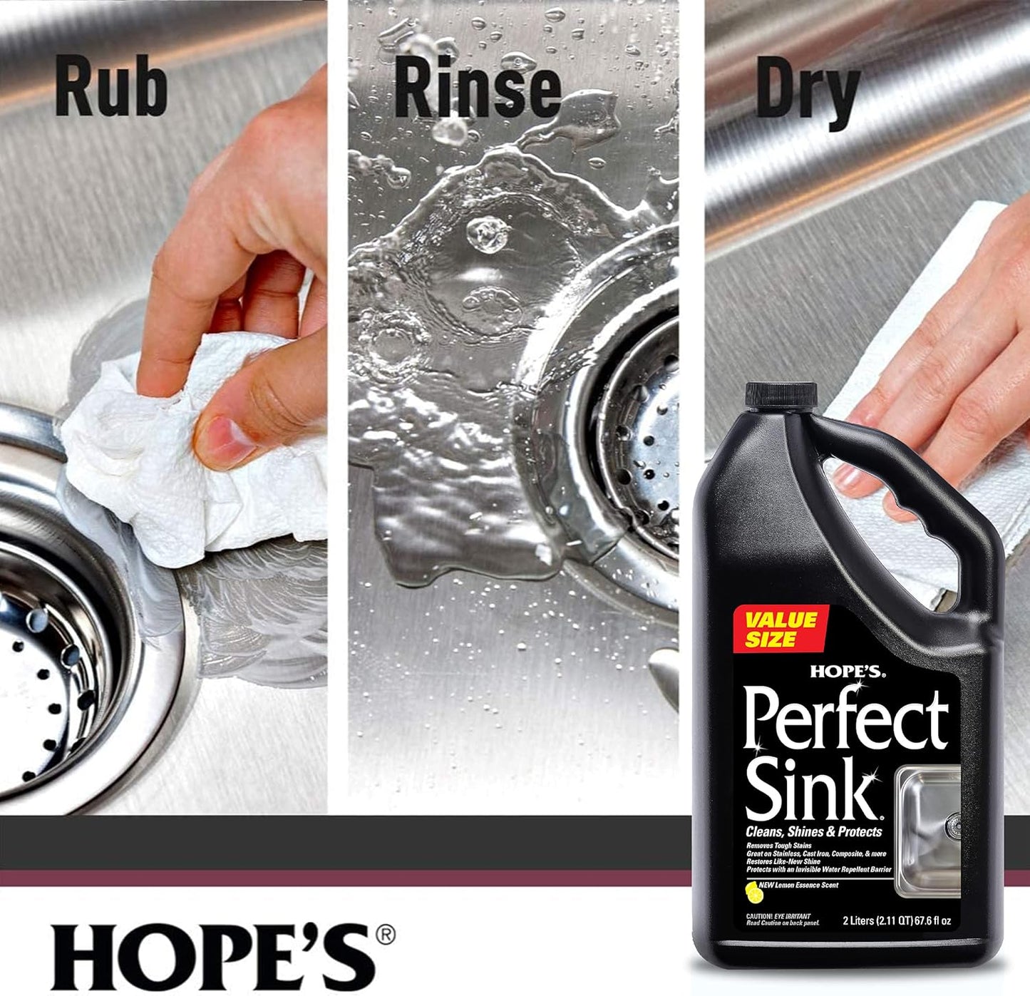 HOPE'S Perfect Sink Cleaner and Polish, Restorative, Removes Stains, Cast Iron, Corian, Composite, Acrylic, 8.5 Fl Oz