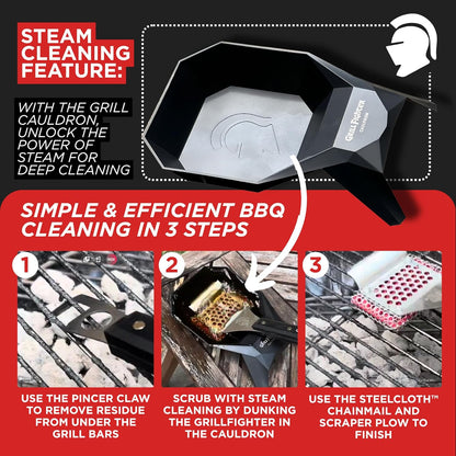 Grill Brush, Steel Bristle-Free BBQ Grill Cleaner with SteelCloth™ Stainless Steel Chainmail, Ergonomic Handle for Cast Iron, Stainless Steel & Porcelain-Coated Grates, 1 Pack