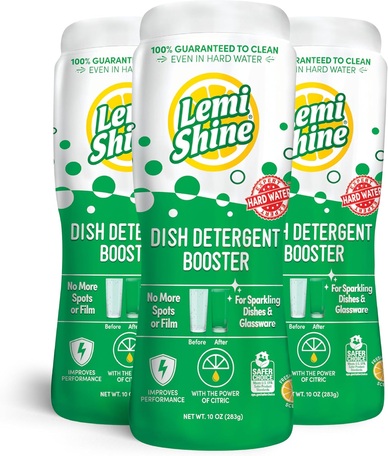 Lemi Shine Natural Dish Detergent Booster - Hard Water Stain Remover - Multi-Use Citric Acid Cleaner - 24 oz (2 Pack)