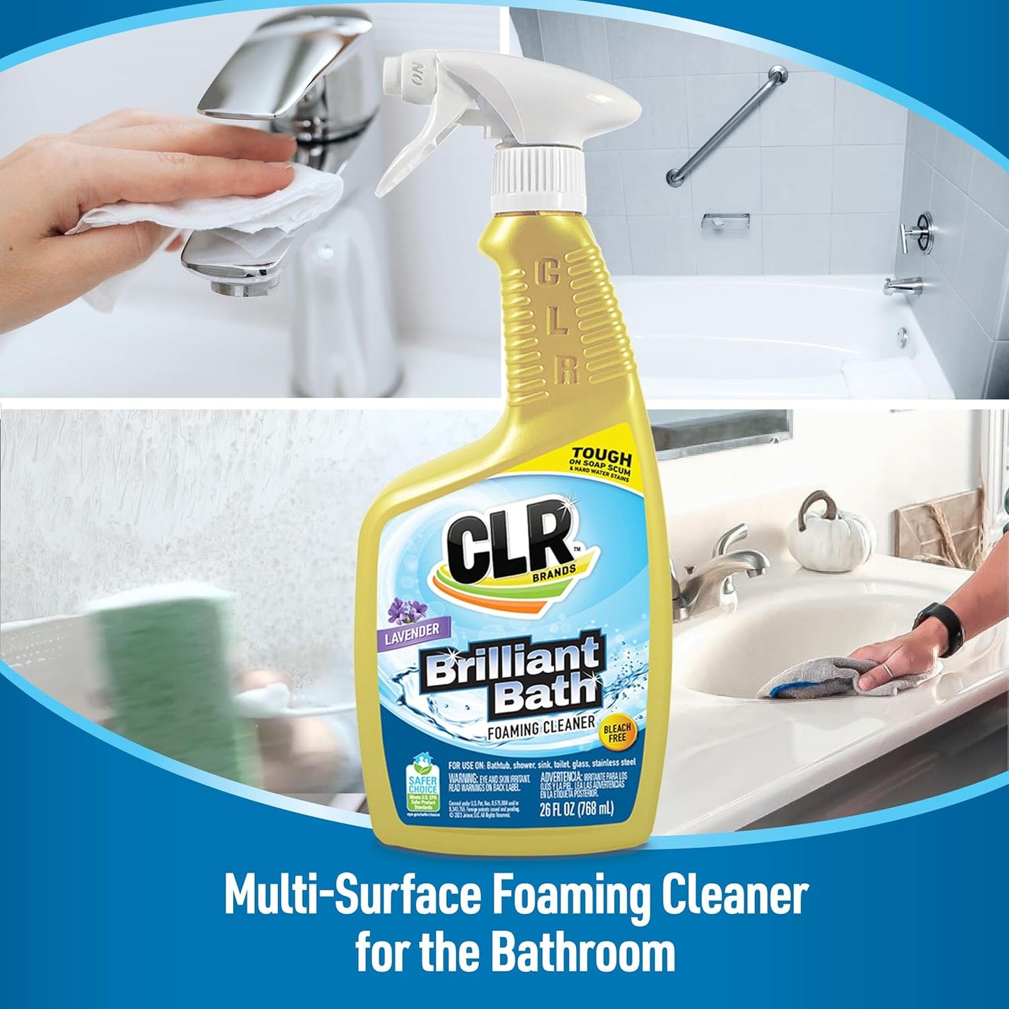 CLR Brilliant Bath Foaming Bathroom Cleaner Spray - For Use On Toilet, Bath, Shower, Sink, Glass, Stainless Steel - Fresh Scent, 26 Fl Ounce Bottle (Pack of 4)