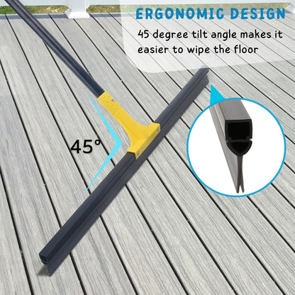 Squeegee Broom for Floor, 18'' Heavy Duty Rubber Wiper with 60'' Long Handle for Bathroom Tile, Garage Concrete, Deck, Shower Glass, Window Cleaning