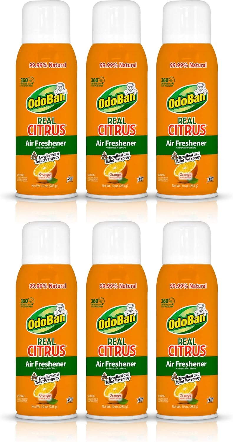 OdoBan Aroma Eliminator, 360-Degree Continuous Spray Natural Oil Real Citrus Air Freshener, Toilet Spray, 2-Pack, 10 Ounces Each, Orange Scent