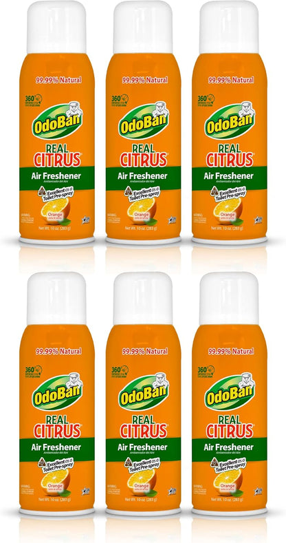 OdoBan Aroma Eliminator, 360-Degree Continuous Spray Natural Oil Real Citrus Air Freshener, Toilet Spray, 2-Pack, 10 Ounces Each, Orange Scent