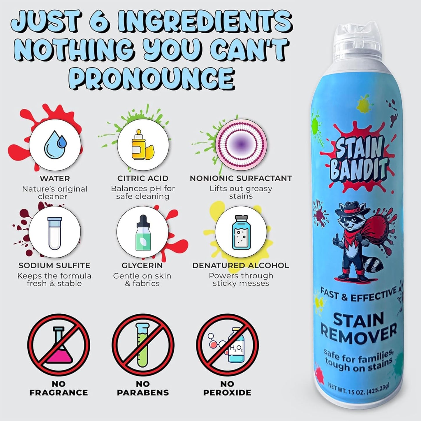 Stain Remover Spray | Non-Toxic Stain Remover Family Safe Formula | Bag-On-Valve 360° Continuous Spray Bottle | Cleaner for Clothes, Upholstery, Carpet & Car Seats 4.2 Oz, (Pack of 1)
