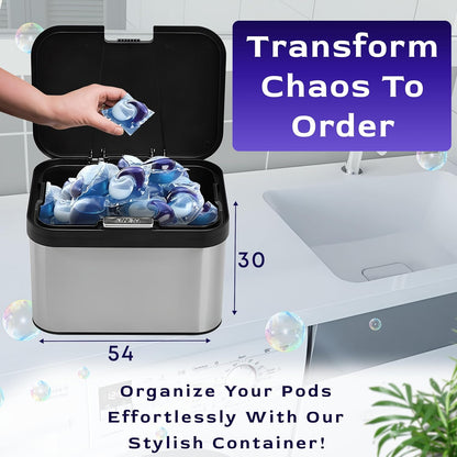 Skywin TidyFriend Laundry Pods Container with Lift Up Lid, 12.4" x 6.5" x 8.7", Airtight Storage Keeps Pods Fresh, Laundry Detergent Container & Dishwasher Pod Holder (Grey)