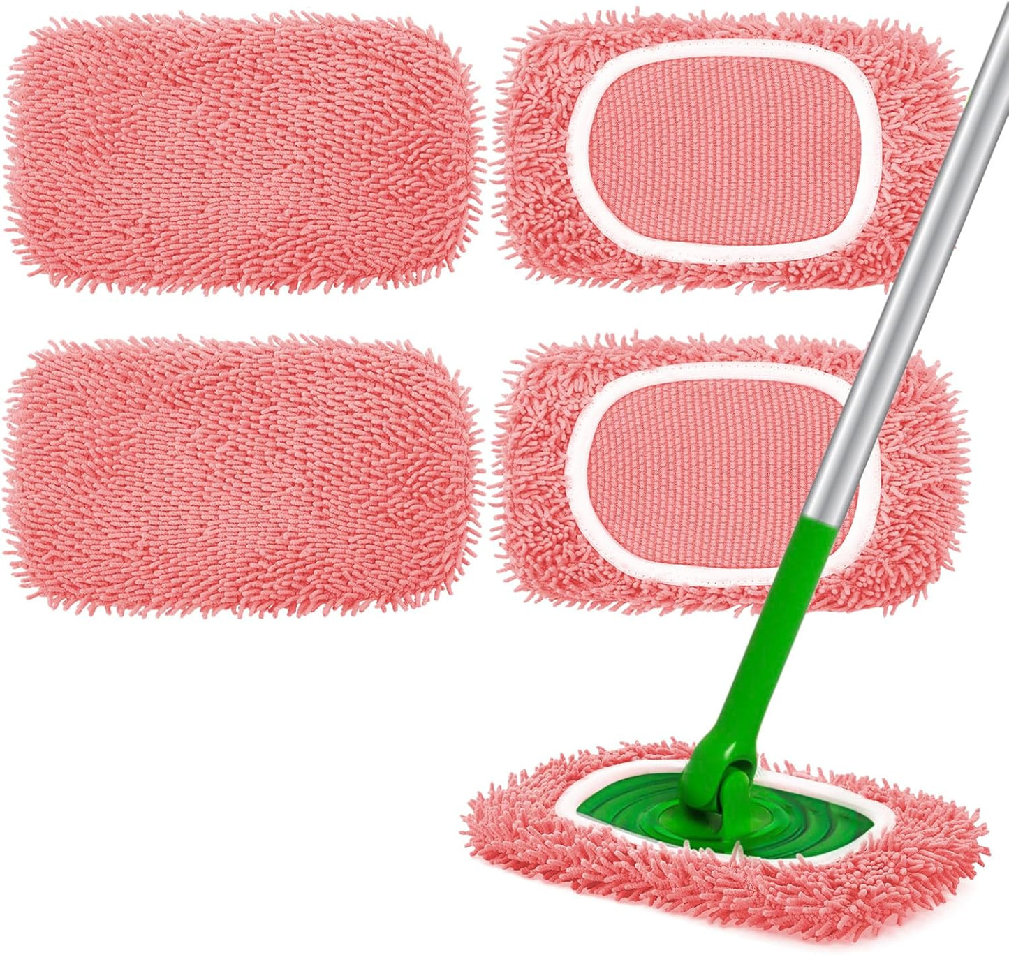 Reusable Microfiber Mop Pads Compatible with Swiffer Sweeper- 4 Pack Dry Sweeping Cloths & Wet Mopping Cloths - Chenille Washable Wet Pads Refill for Mopping Floors (Mop is not Included)