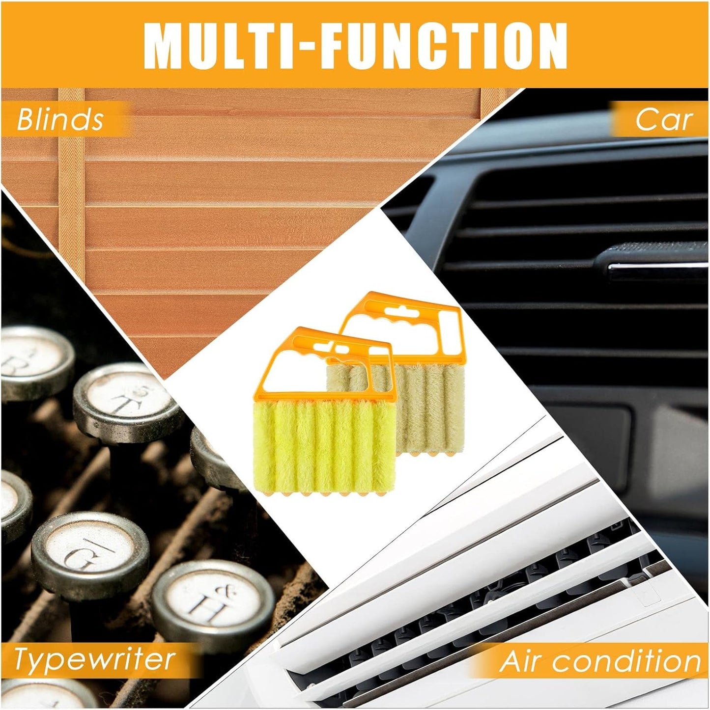 Geiserailie 1 Pcs Window Venetian Blind Cleaner Duster Tool Washable 7 Fingers Dusting Cleaner and Air Vent Shutter Brush Blinds Air Conditioner Fan Duster Dirt Housekeeping Tool (Orange)