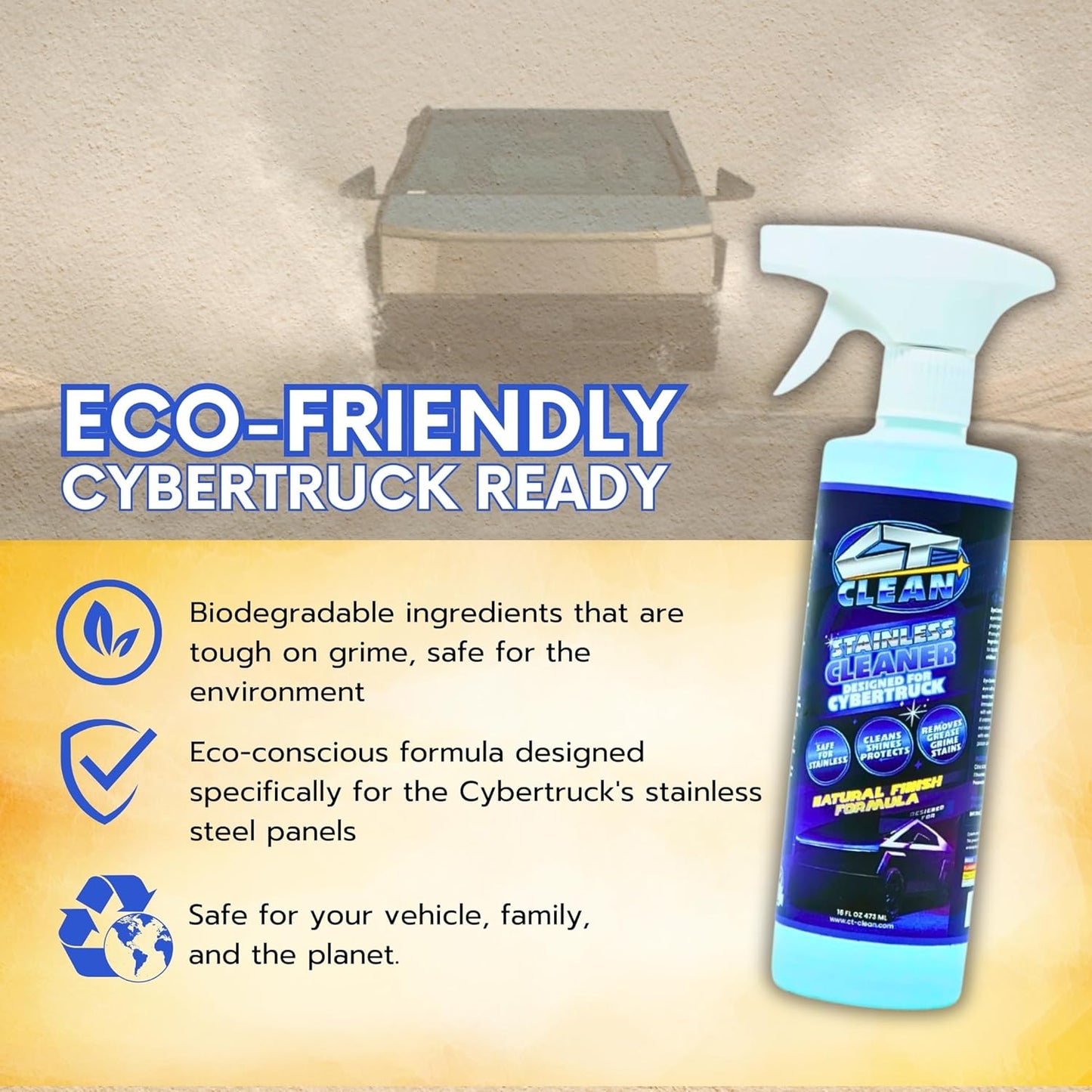 Natural Finish Waterless Stainless Steel Cleaner & Wash for Tesla Cybertruck – Eco-Friendly Spray, Removes Grease & Fingerprints, Matte Protection (16 Fl. Oz.)