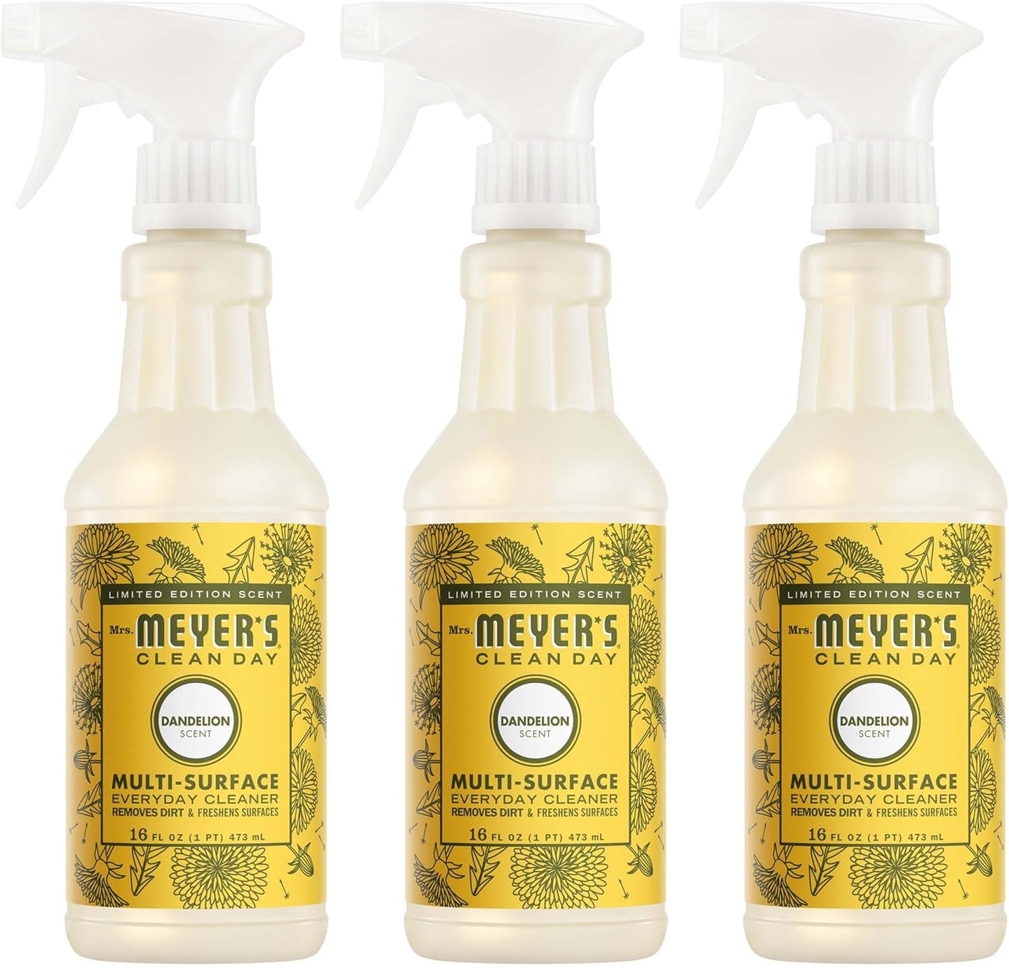 Mrs. MEYER'S CLEAN DAY Multi-Surface Everyday Cleaner, Dandelion Scent, 16 Fl Oz Bottle - 3 Pack