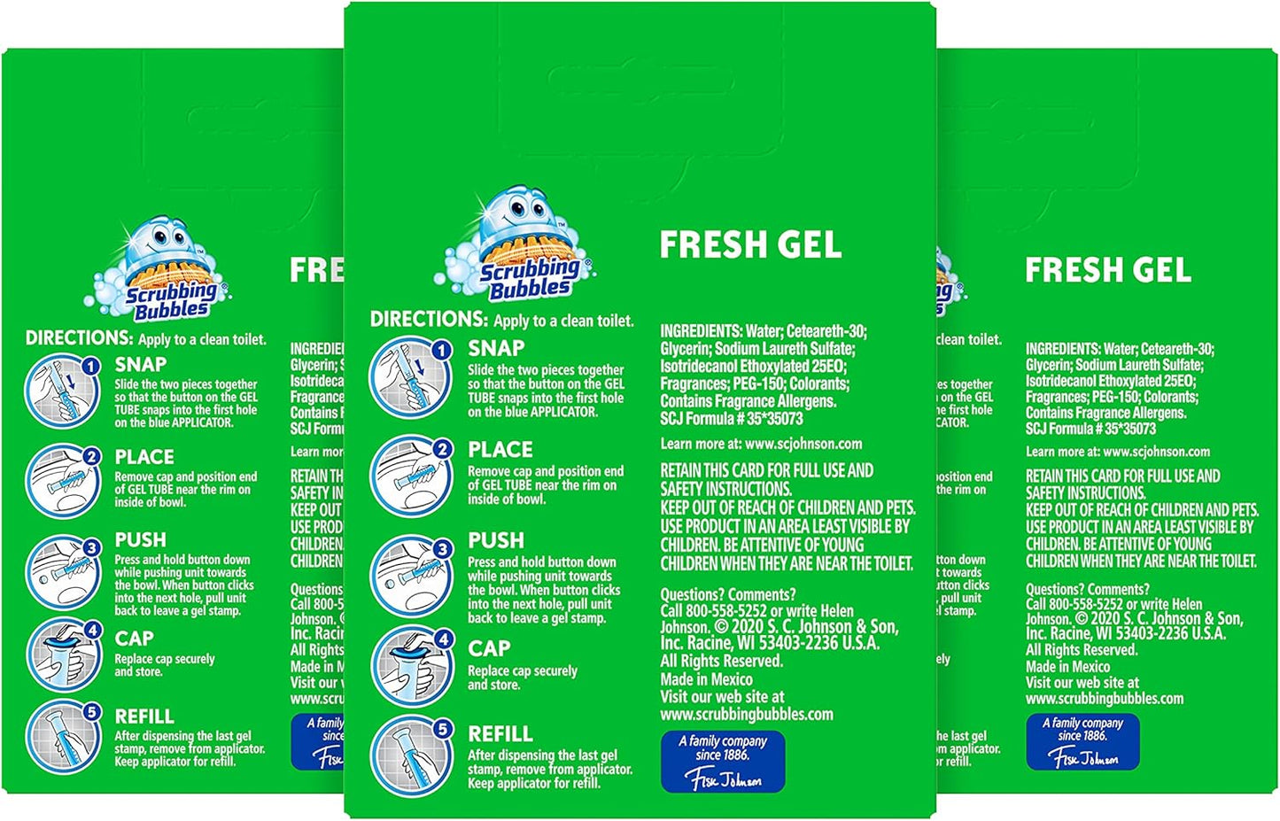 Scrubbing Bubbles Fresh Gel Toilet Bowl Cleaning Stamps, Helps Keep Toilet Clean and Helps Prevent Limescale & Rings, Rainshower Scent, 1 Dispenser with 24 Fresh Gel Stamps