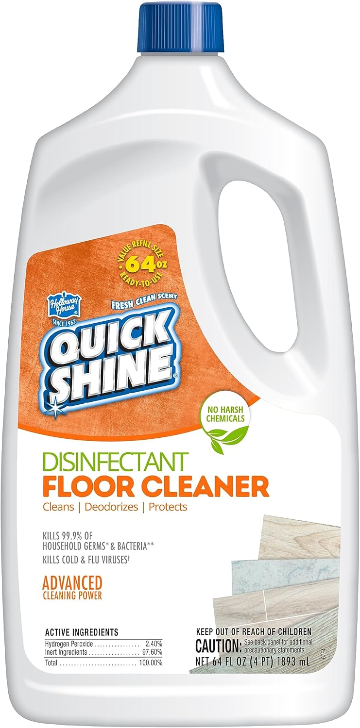 Quick Shine Disinfectant Floor Cleaner 27oz | Hospital Level Disinfectant Kills 99.9% Germs & Bacteria | Cleans w/Power of Hydrogen Peroxide & No Harsh Chemicals | Streak Free & Zero Residue