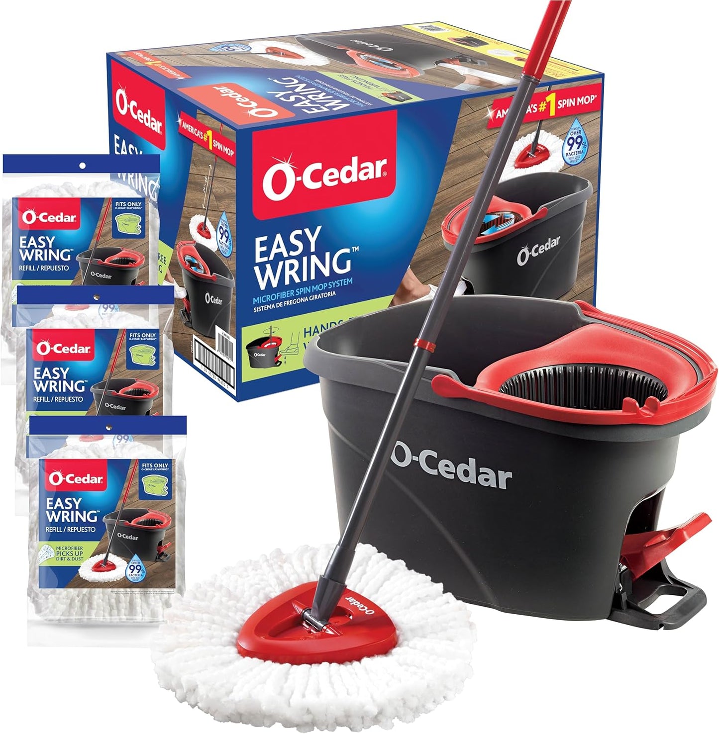 O-Cedar System Easy Wring Spin Mop & Bucket with 3 Extra Refills