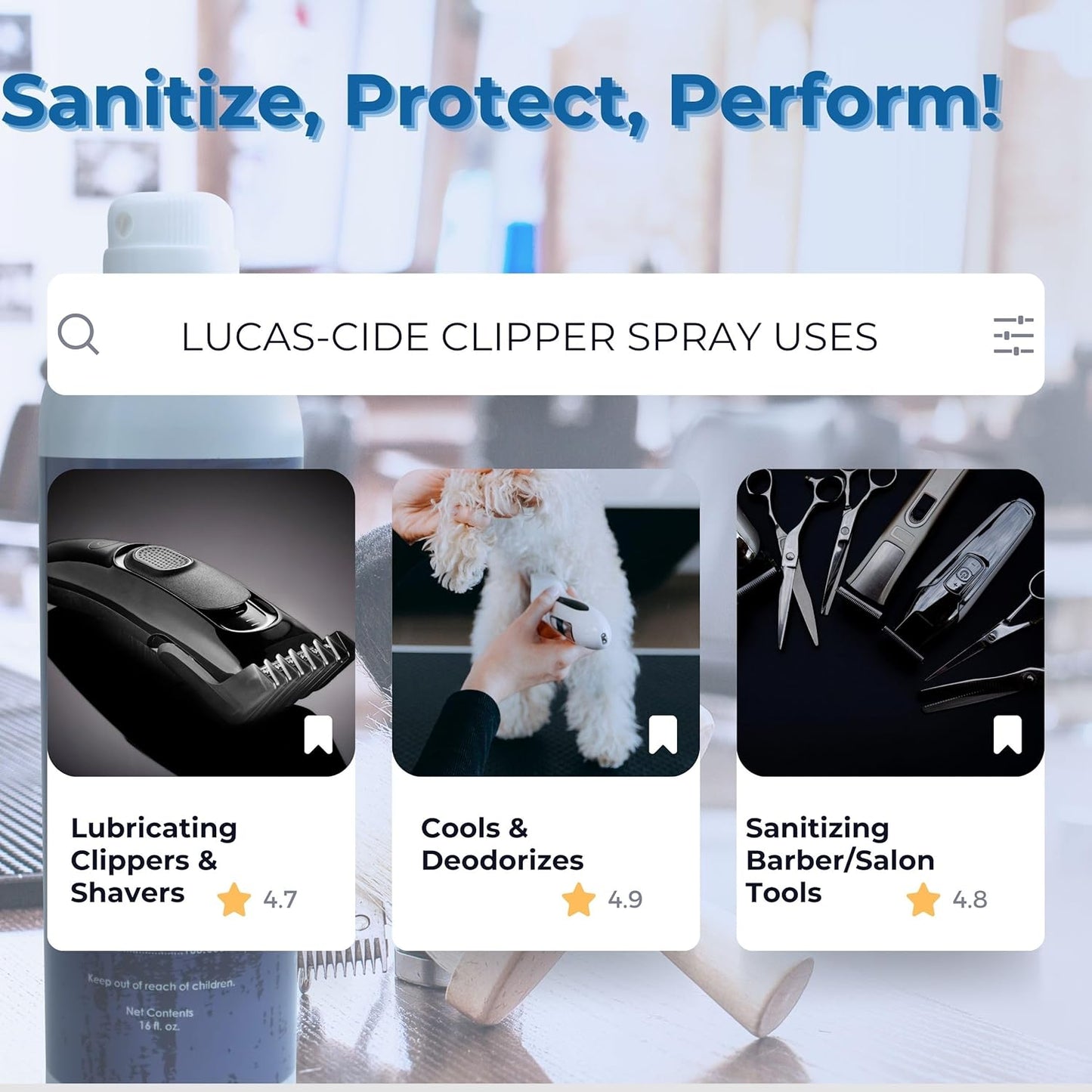 LUCAS-CIDE Clipper Cleaner Disinfectant and Lubricating Spray for Clippers and Blades - 16 Fl Oz