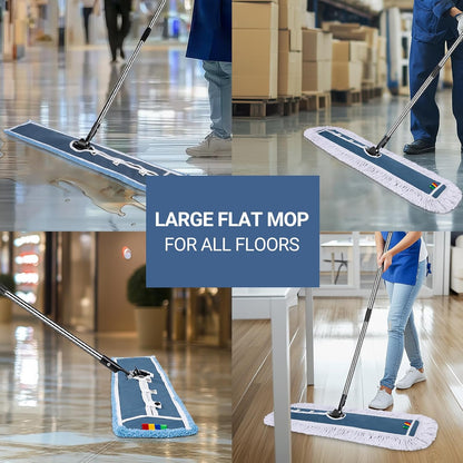 42" Commercial Dust Mop for Floor Cleaning, MASTERTOP Large Flat Mop with Long Handle, Sweeping Broom with 2 Different Mops Pads, Industrial Mop for Hardwood, Tile, Gym, Office, Mall, Warehouse