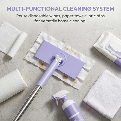 2026 Upgraded Snap Grip Mini Mop, Zero Touch Mini Mops, Cloth Changing Mini-Mop with Automatic Hands Free Push Pull Handle, Disposable Dust Mop, with 5 Non Scratch Wire dishcloths (45.3in+10cloths)