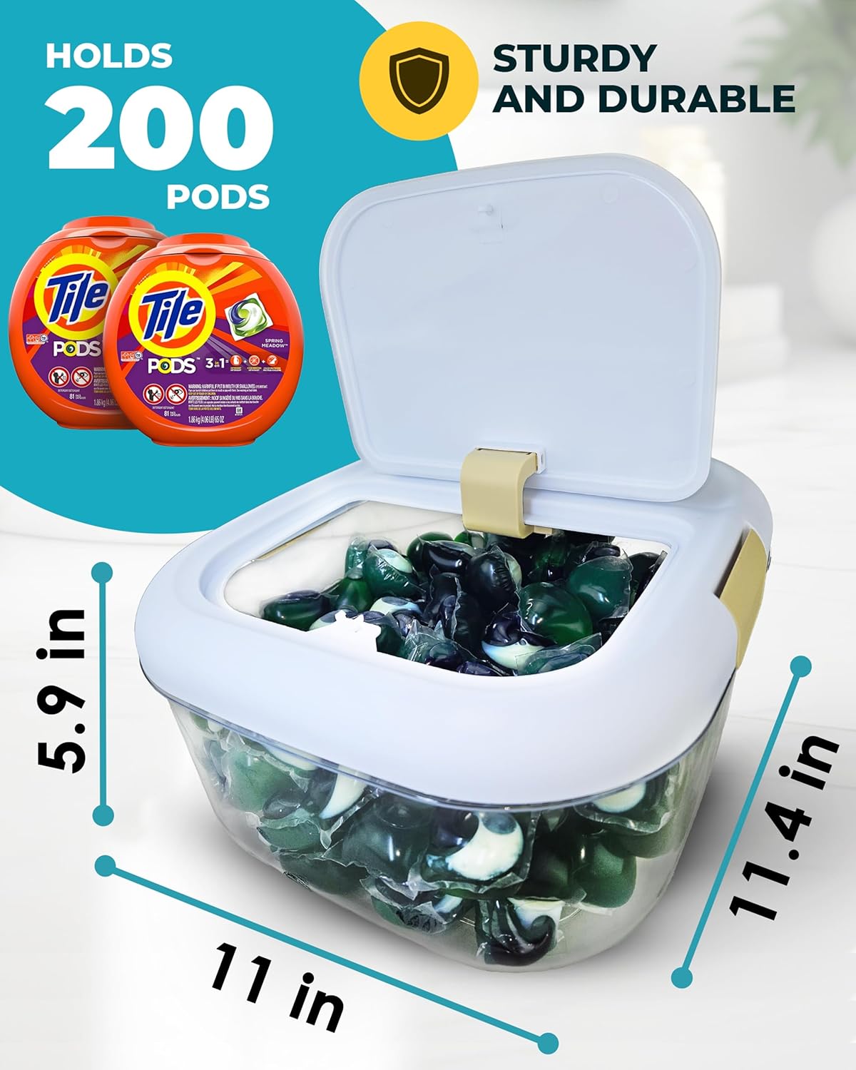 Skywin TidyFriend Laundry Pods Container with Lift Up Lid, 12.4" x 6.5" x 8.7", Airtight Storage Keeps Pods Fresh, Laundry Detergent Container & Dishwasher Pod Holder (Grey)
