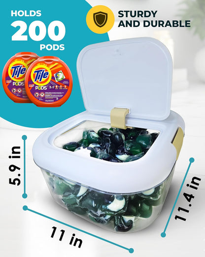Skywin TidyFriend Laundry Pods Container with Lift Up Lid, 12.4" x 6.5" x 8.7", Airtight Storage Keeps Pods Fresh, Laundry Detergent Container & Dishwasher Pod Holder (Grey)
