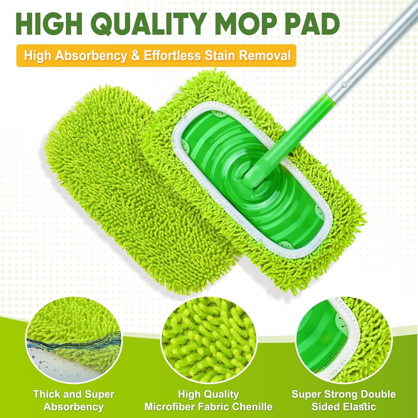 6 Pack Reusable Mop Pads Compatible with Swiffer Sweeper, Chenille Mop Refill Pads, Dry & Wet Mopping Cloths for Floor Cleaning -Pink
