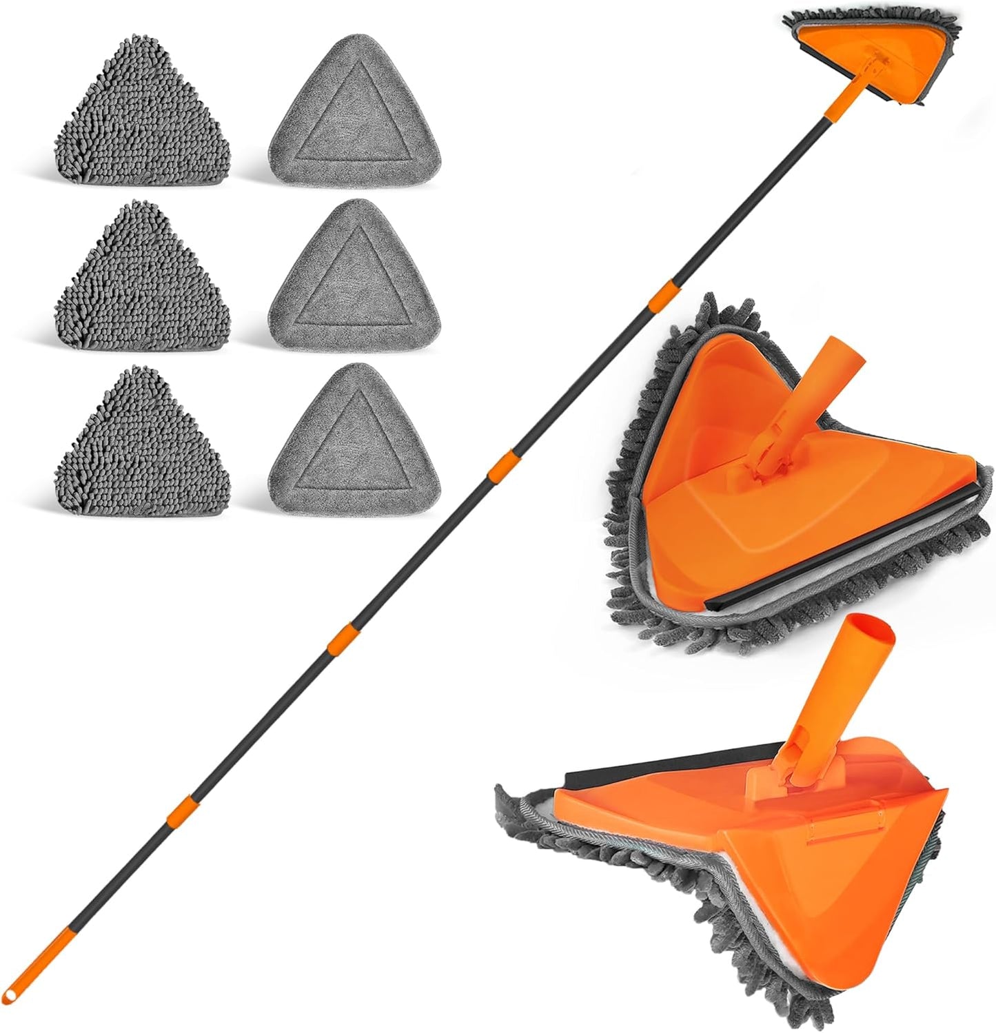 JEHONN Wall Cleaner Mop with Long Handle 82 Inches, 3-in-1 Ceiling Cleaning Tool Duster with 6 Replacement Microfiber Chenille Pads for Painted Walls, Window, Floor, Baseboard