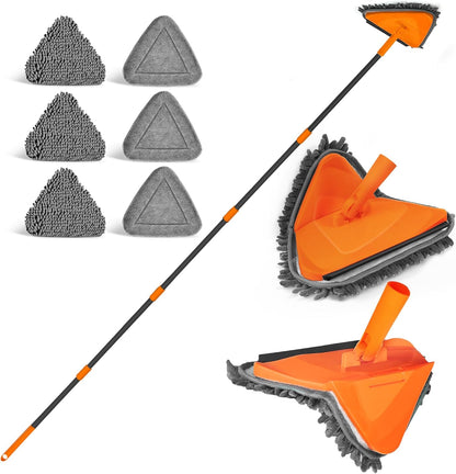 JEHONN Wall Cleaner Mop with Long Handle 82 Inches, 3-in-1 Ceiling Cleaning Tool Duster with 6 Replacement Microfiber Chenille Pads for Painted Walls, Window, Floor, Baseboard