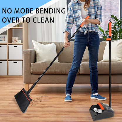 JEHONN Broom and Dustpan Set for Home, 54 Inches Long Handle Lightweight 180 Degree Rotating Indoor Upright Standing Dust Pan with Comb Teeth, Store Sweep Set for Room Kitchen Lobby Office
