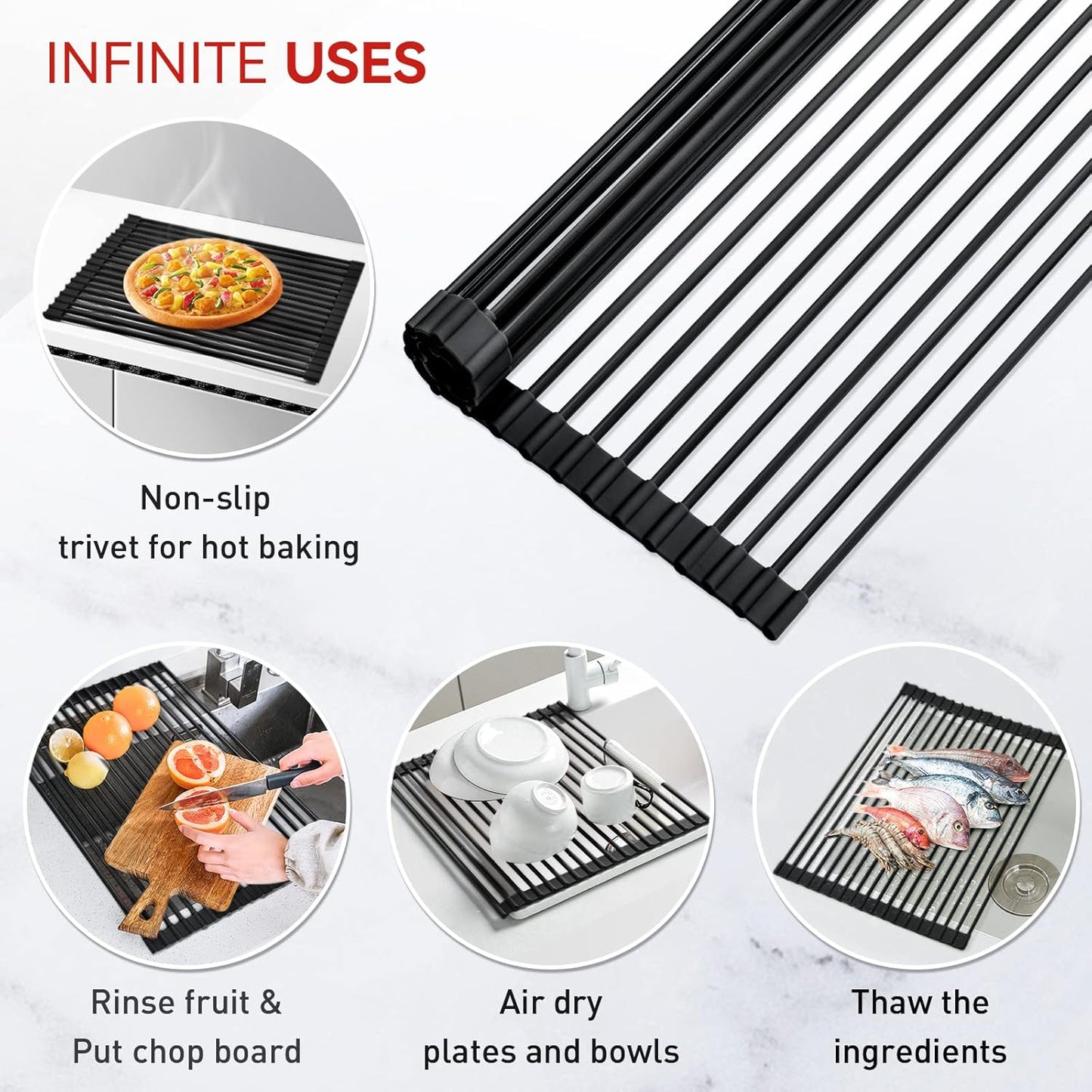 MERRYBOX Triangle Roll Up Dish Drying Rack Over The Sink, 2025 Anti-Rust Sink Drying Rack with Full Silicone Wrapped for Top of Corner, Anti-Slip Organizer for Kitchen