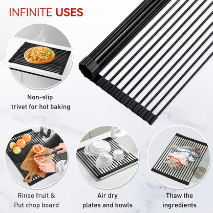 MERRYBOX Triangle Roll Up Dish Drying Rack Over The Sink, 2025 Anti-Rust Sink Drying Rack with Full Silicone Wrapped for Top of Corner, Anti-Slip Organizer for Kitchen