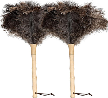 Retractable Ostrich Feather Duster for Cleaning, Fluffy and Natural Feather Duster with Retractable Handle， Reusable Eco-Friendly Handheld Cleaning Supplies (15 inch)
