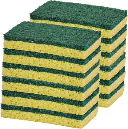 Non-Scratch Cellulose Sponge Kitchen Scrub Sponge with Scouring Pad Set, Good for Non-Stick Cookware Frying Pan, Pot, Counter Top, Sink Scrubbing, Kitchen Scrubbers, Pack of 2, (Red/Pink)